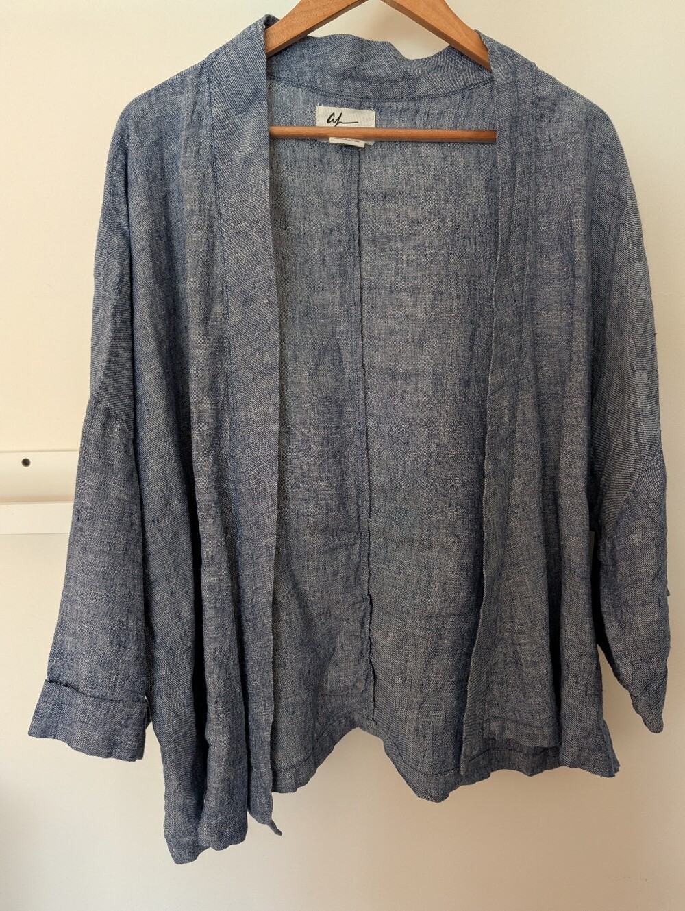 Andrea Jovine 100% Linen Chambray Open Jacket Womens L Blue Lightweight
